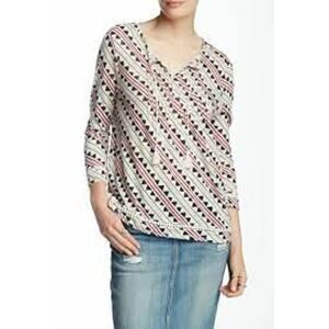 Lucky Brand Geometric Print 3/4 sleeve tassel top size small